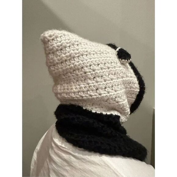Handmade adult crocheted panda hat - Picture 4 of 4